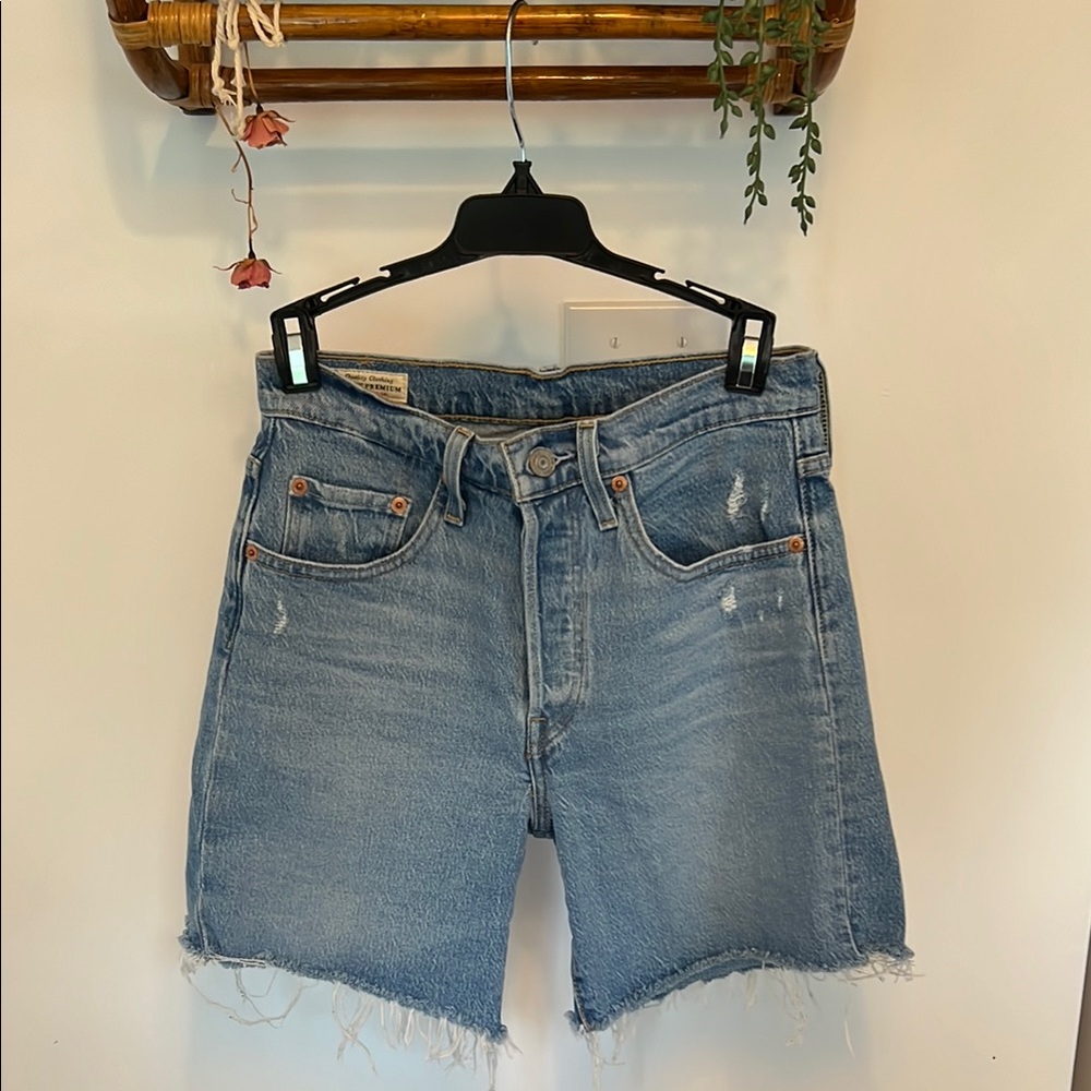 Levi's Light Blue Frayed Jean Shorts